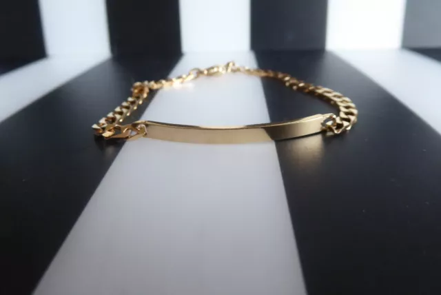 9Ct Gold Hallmarked Identity Bracelet With Curb Link Chain - Vintage