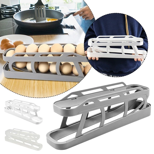 Distributeur d'œufs à roulettes - Support à œufs pour réfrigérateur - Boîte de rangement à œufs double Distributeur d'œufs à roulettes - Support à œufs pour réfrigérateur - Boîte de rangement à œufs double