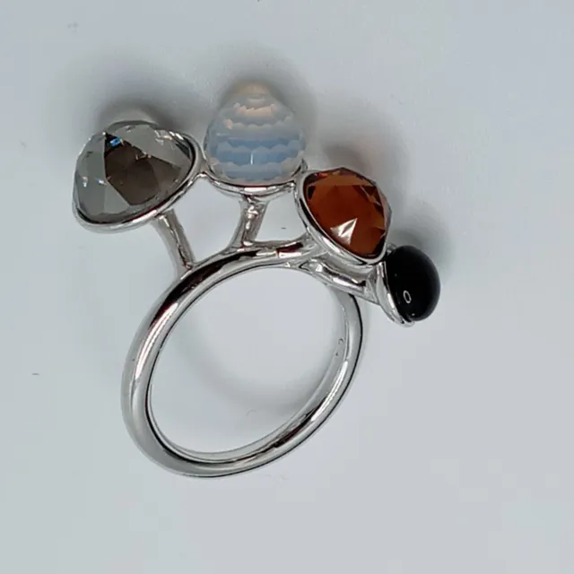 Swarovski Swan Signed Amber Color Crystal Modern Abstract Sz 6.75 Ring Rhodium