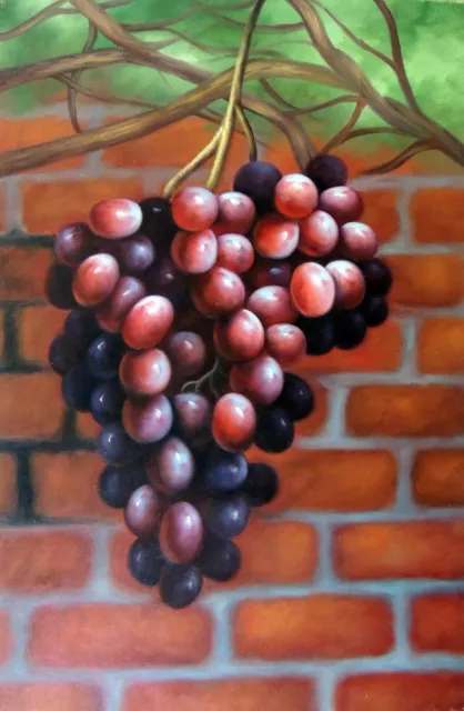 Grapevine Purple Bunch Vineyard Garden Wall Tall Oil Painting 24X36 STRETCHED