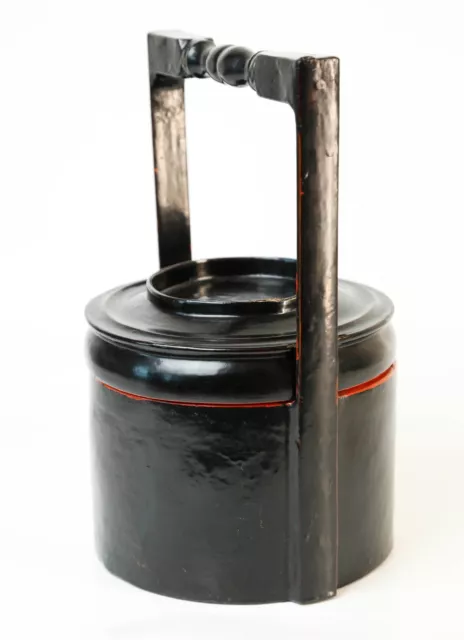 Rare Antique Burmese lacquer lunch box storage. Black and red. 19th century. 2