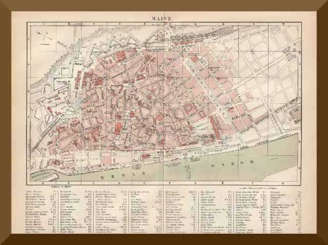 +MAINZ+ original Stadtplan 1885  +Kastel,Zahlbach,Neustadt,Zitadelle+