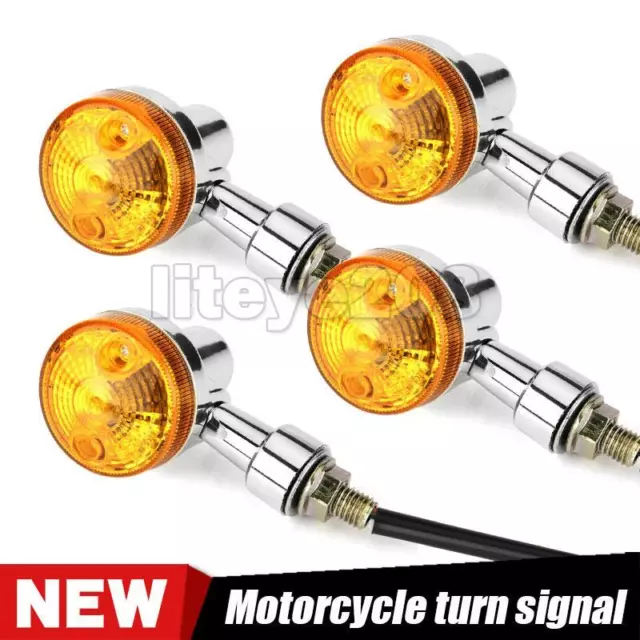 4X Classic Motorcycle Indicators Turn Signal Light Amber Bulb Blinker Chrome AU 3