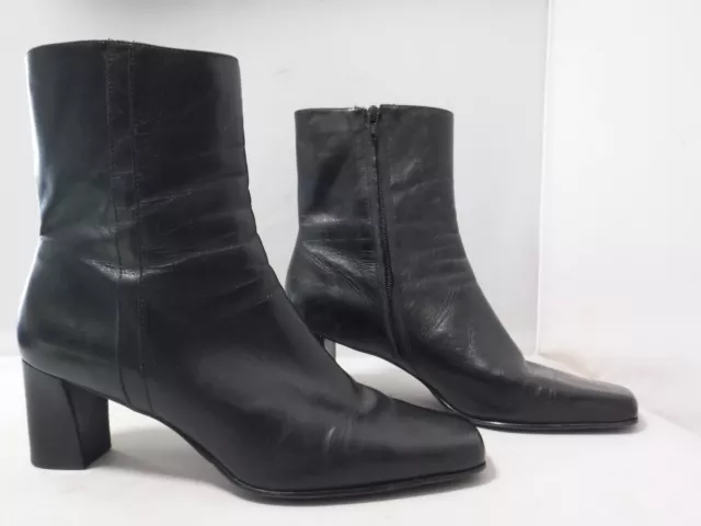 P3 VTG 90s Y2K Michelle D Black Leather Square Toe Chunky Heel Zip Ankle Boots 9