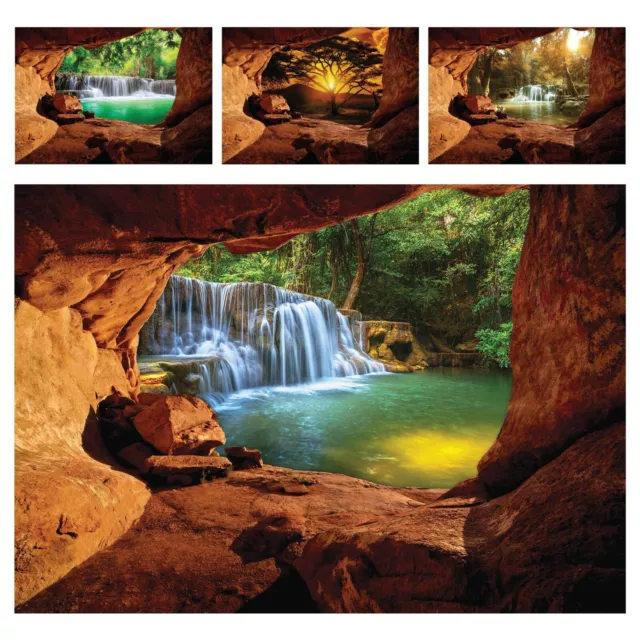 Vlies Fototapete Wasserfall Landschaft WALD 3D EFFEKT Wohnzimmer Höhle See 🔥