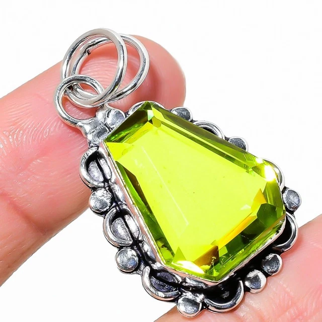 Peridot Edelstein Handarbeit 925 Sterlingsilber Schmuck Anhänger 1,77 Zoll Ostern