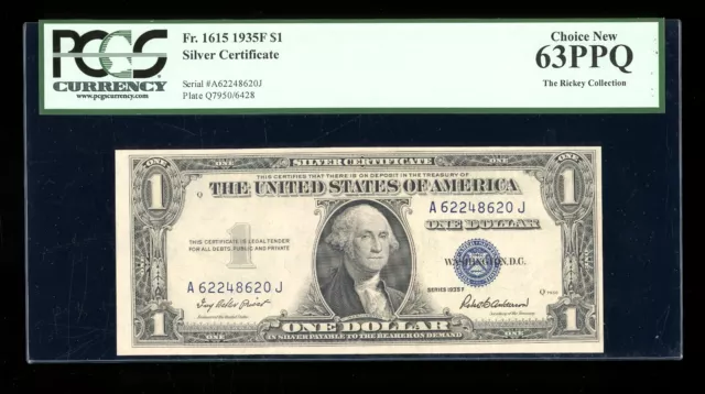 DBR $1 1935-F Silver Fr. 1615 AJ Block PCGS 63 PPQ Serial A62248620J