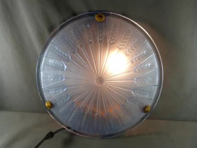 French Art deco frosted glass Blue wheat ears ceiling light art deco suspension