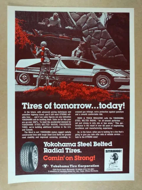1976 Yokohama Radial Tires futuristic car illustration vintage print Ad