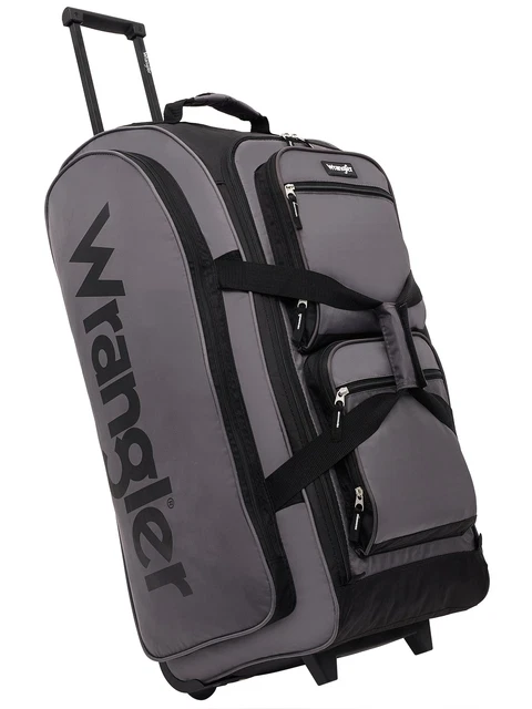 Wrangler 30” Multi-Pocket Rolling Duffel w/ Telescopic Handle, Gray
