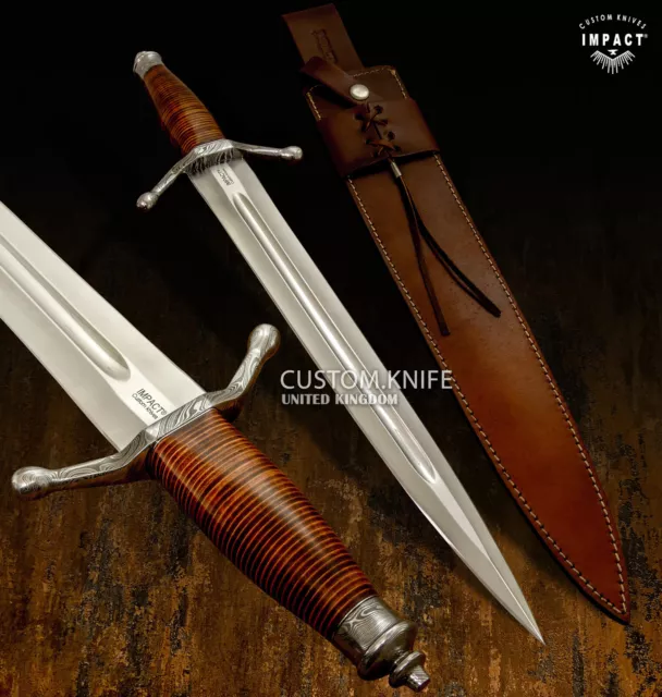 1-Of-A-Kind Impact Cutlery Custom Fuller Sword Dagger Knife Stacked Leather