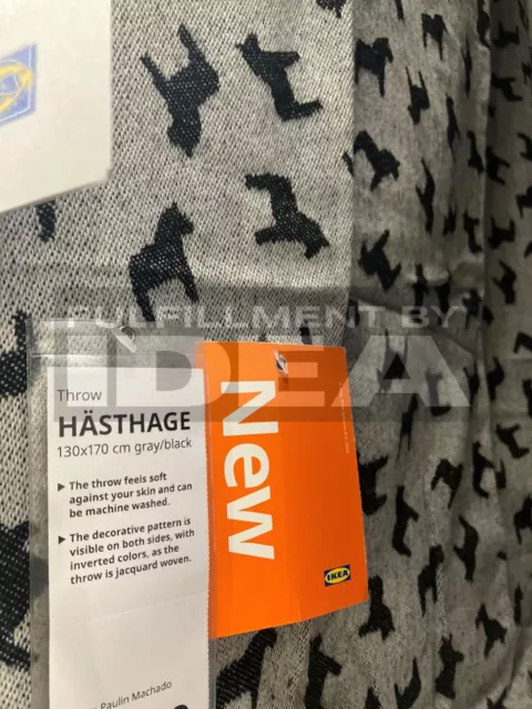 Brand New IKEA HASTHAGE 51x67 " Gray Black Throw 205.492.77