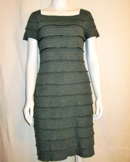 Max Studio Stretch BodyCon Dress Gray Short Sleeve Tiered Women's Size Small/Med