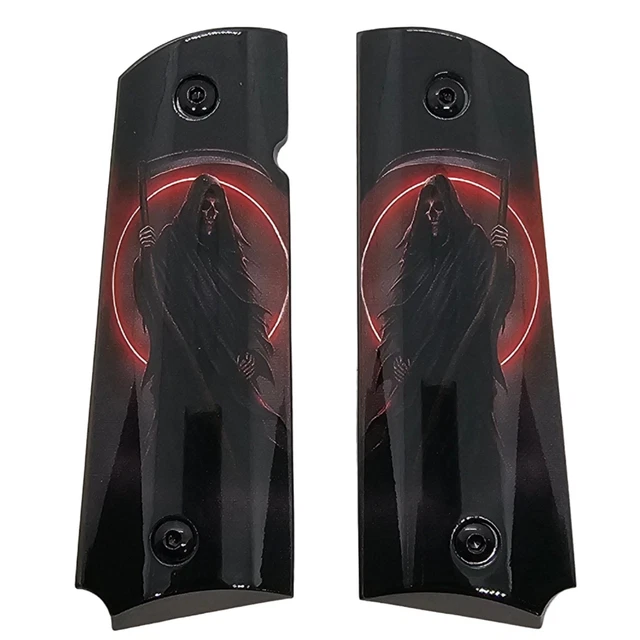 Maple Grim Reaper 1911 Grips - Full Size Laser Engraved Pistol Grips