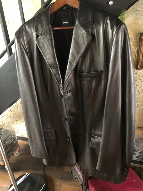 Veste En Cuir Hugo Boss - Taille 56 - Noir - Style Caban - Neuf Sans étiquettes