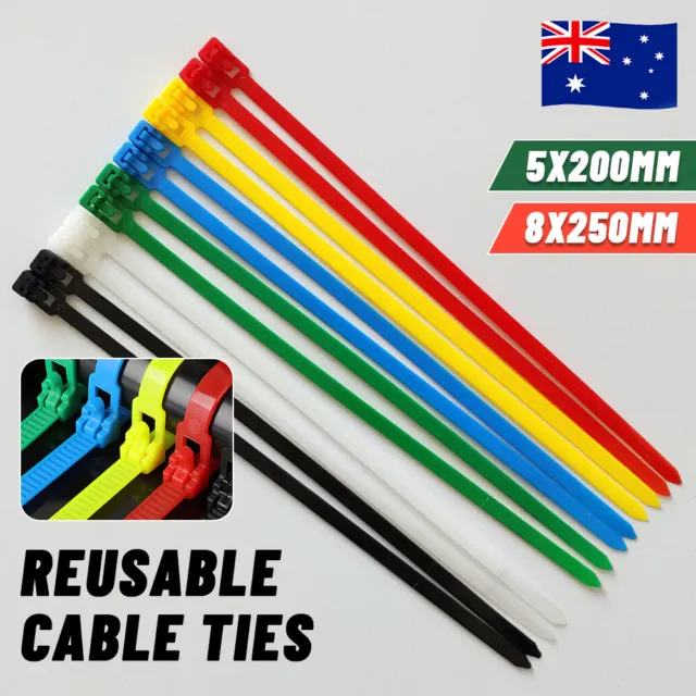 Cable Zip Ties Nylon Plastic Heavy Duty Releasable Reusable Wrap Wire Removable