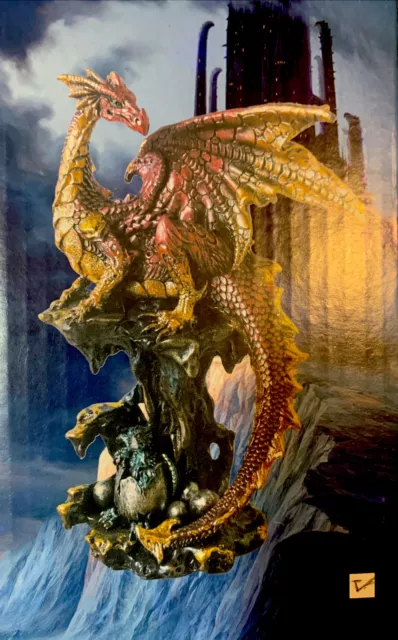 Mother Dragon and Hatchling Figurine 5.75" Table Desk Statue Fantasy Shiny NIB