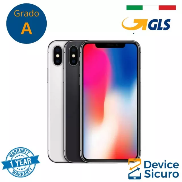 APPLE iPhone X 256GB nero grado A + cover silicone + pellicola vetro + carica