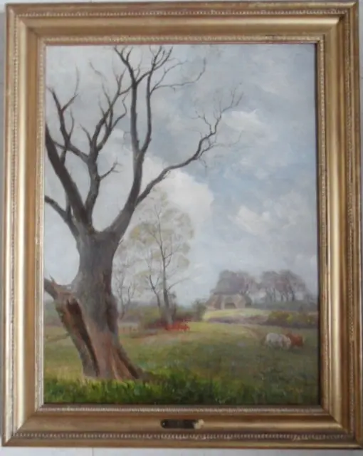 George Thomas Rope 1845 -1929  Oil Painting Suffolk Landscape with Horses, Cows