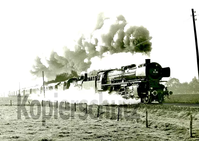 Steam locomotive photo 12x17 cm - 01 150 and 38 1772 at Versmold 1983