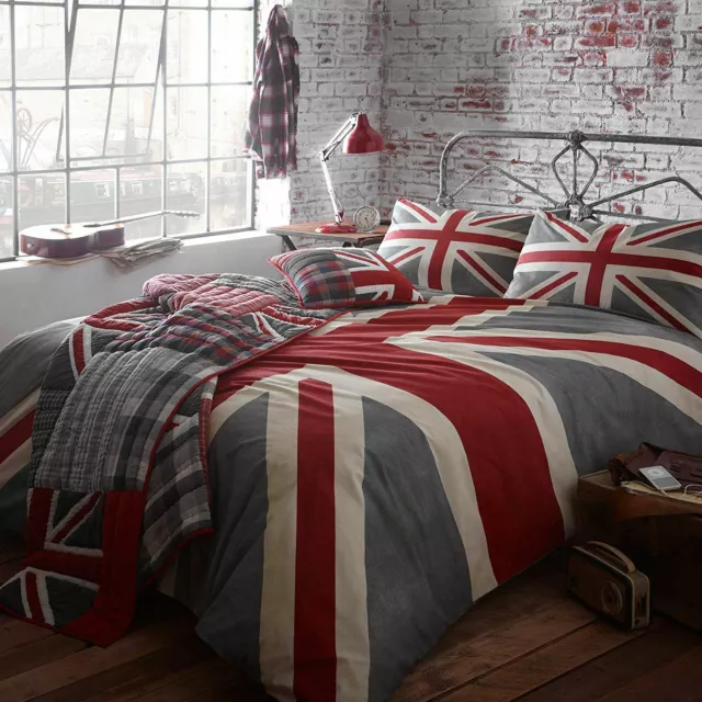 Union Jack Vintage British Flag Soft 100% Cotton Quilt Duvet Cover Bed Linen Set
