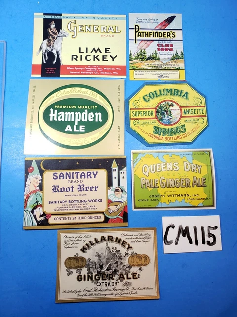 Vintage Bottle Labels Soda Pop / Ale Lot of 7