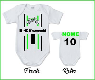 body estivo bimbo neonato Kawasaki motocross cotone stampa nome numero bambino