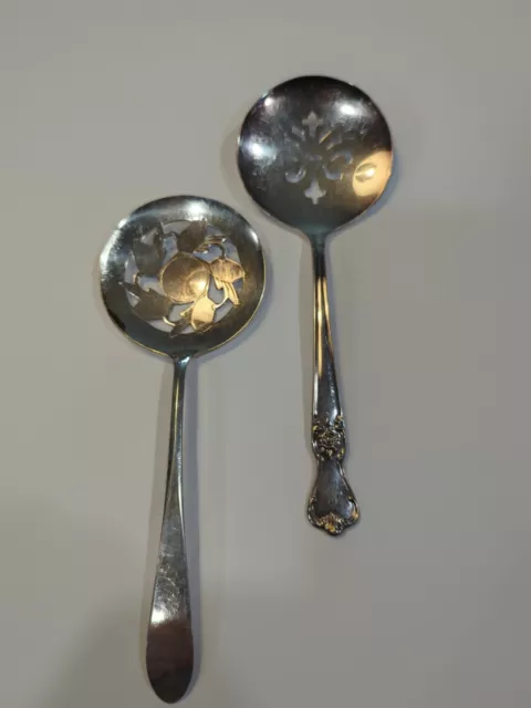 2 Vintage Pierced Tomato Cranberry Silverplated Servers