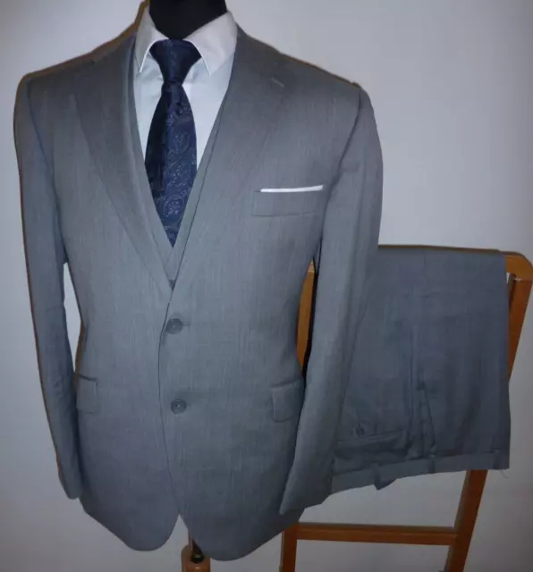 Men's HOWICK TAILORED 3 Piece Grey Suit 44 R Jacket Waistcoat Trousers W 36 L 31