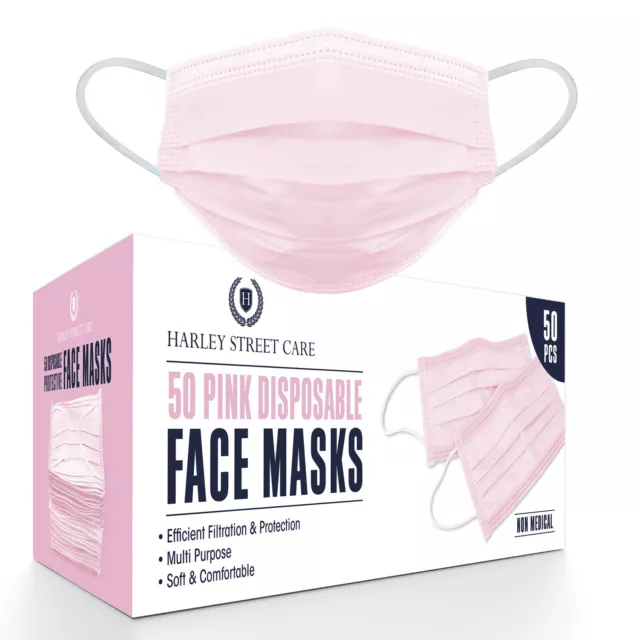 Disposable Pink Face Mask Multipack 3-Ply Breathable Non Surgical /Medical UK