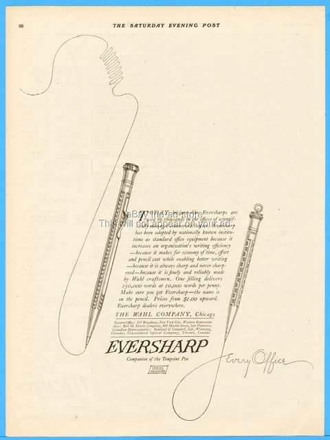 1920 Wahl Company Chicago Illinois Eversharp Pencil Fountain Pen Vintage Ad