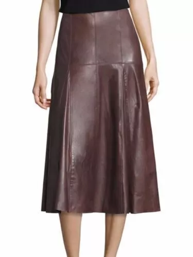 Women Leather Skirt Fashion Sheepskin Lamb Nappa Leather Sexy Flare Skirt - 021