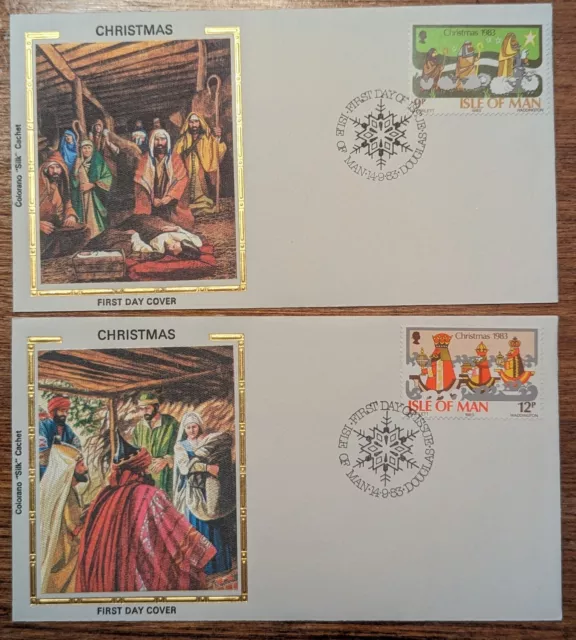 Isle of Man 1983 #252-253 Christmas Colorano Silk Cachet FDC