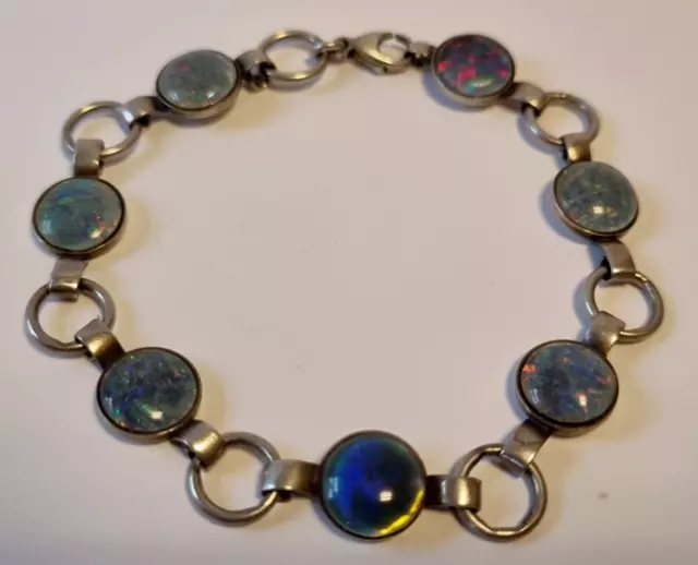 D0081 - 835er Silber Armband mit Opale - Art Deco Antikschmuck - 21,0 cm