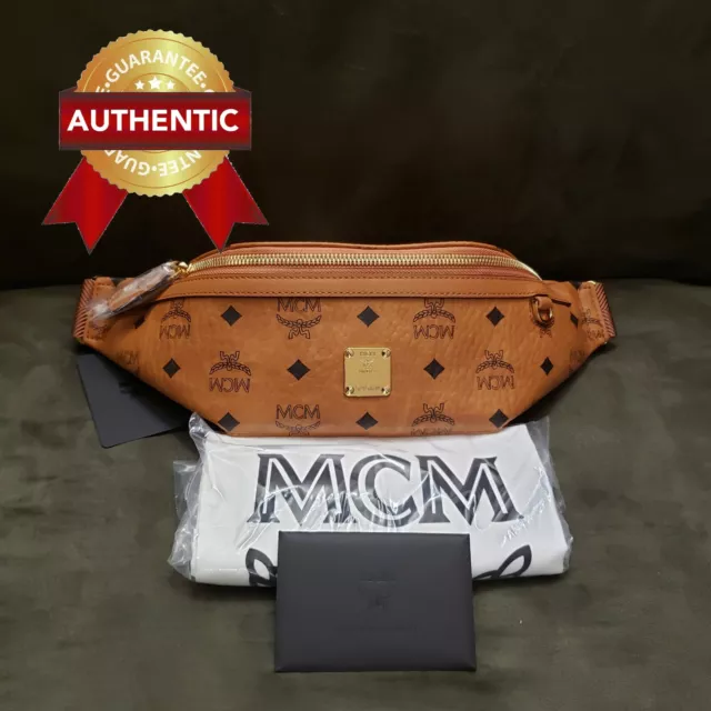 NEW Authentic MCM Fursten Belt Bag in Visetos Fanny Pack SMALL / Cognac