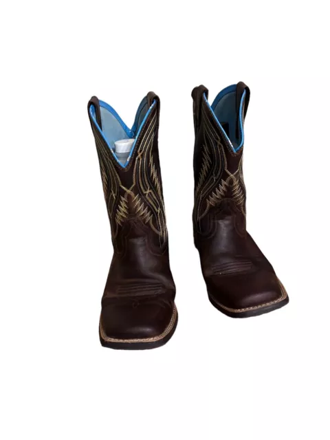 ARIAT KIDS CHUTE Boss Distress Brown/Old Blue Leather Cowboy Boots Size ...