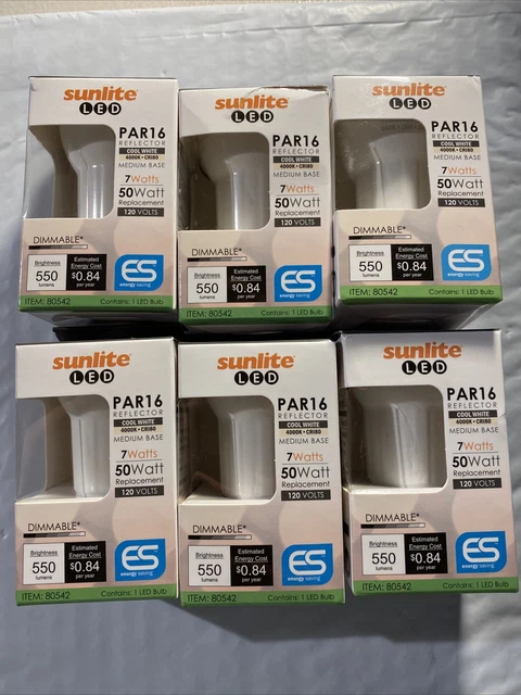 Sunlite 80542 LED PAR16 Long Neck Spotlight Bulb 7W (50W Equal) 550Lumens 6PACK