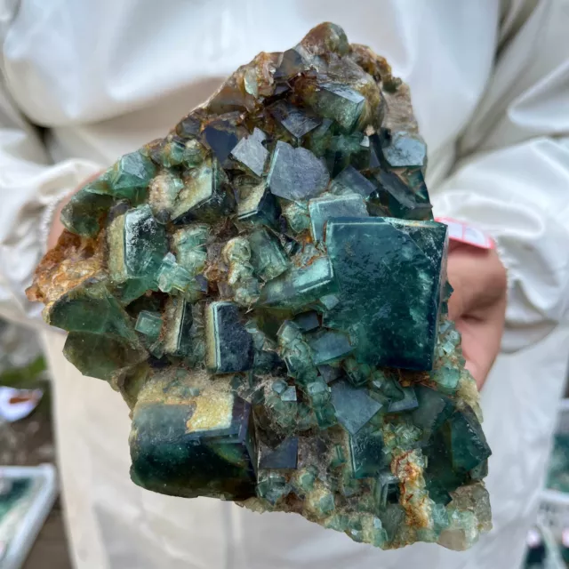 2.7lb Natural Green cube FLUORITE Quartz Crystal Cluster Mineral Specimen