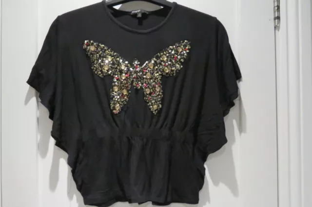 Girls M&S Black and Gold Butterfly Top - Age 7-8 Years /USED