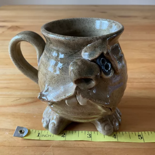 Vintage Novelty Ugly Mug with Feet Funny Face Teeth One eye Pottery Stoneware GC