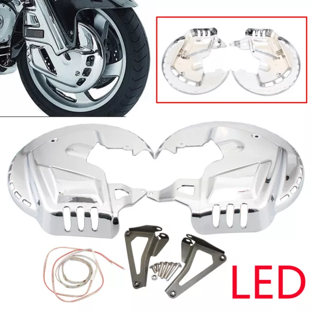 Pair Chrome Brake Rotor Covers &LED Ring Of Fire For Honda Goldwing GL1800 01-14