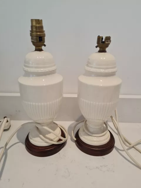 Pair Large Vintage cream White table bedside Lamps Lights classical urn country