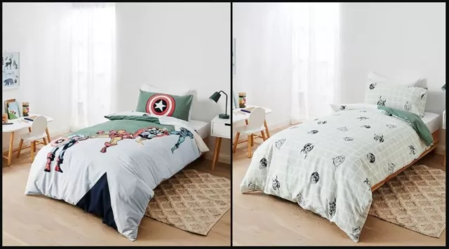 Licensed MARVEL COMICS CHARACTERS Reversible SINGLE Bed Quilt Cover Set - COTTON