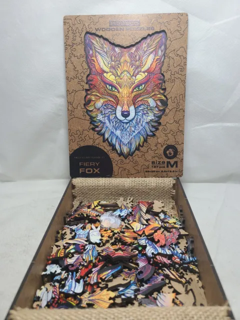 Unidragon FIERY FOX Wooden Jigsaw Puzzle Fun! Size M 197 pieces Complete cib EUC