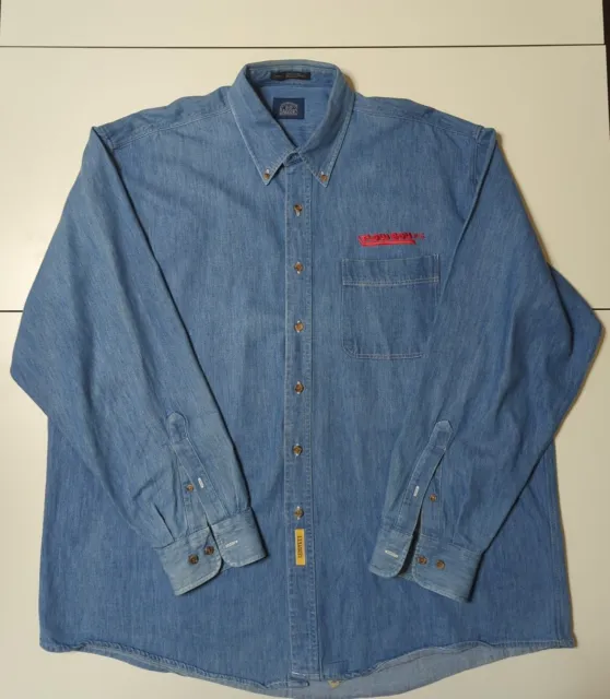 Vintage BD Baggies Denim Shirt Flow Boy MFG Embroidered Work Farm Trucker Sz XL
