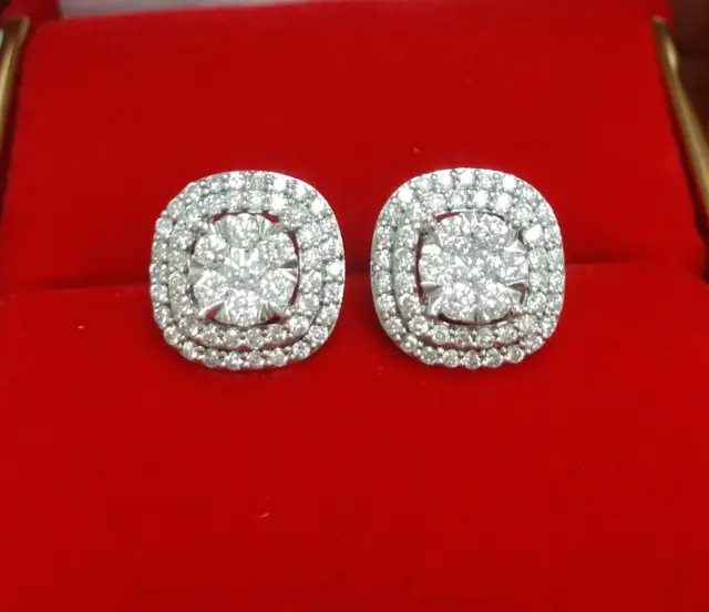 Deal! 1.00CT Natural Genuine Diamond Cluster Cushion Studs Earrings 14K 11 MM