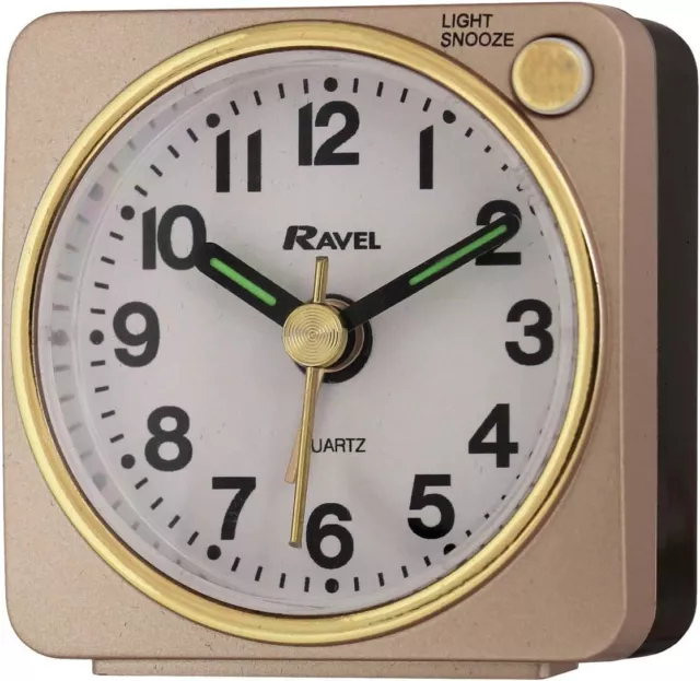 Travel Alarm Clock Gold Body Little Silent Running Luminous Hands Bedside Clocks 3