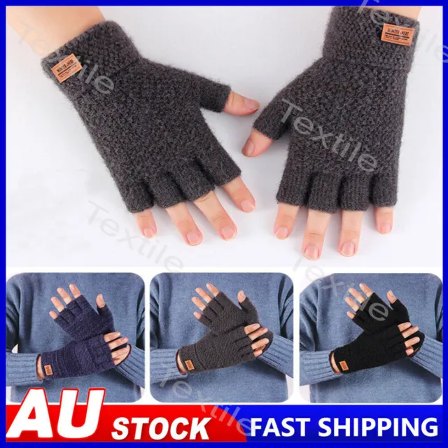 Winter Fingerless Gloves Half Finger Writting Knitted Alpaca Wool Warm Gloves AU