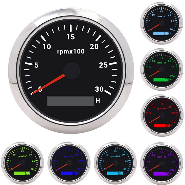 85MM LCD TACHOMETER Gauge 0-3000RPM 7 Colors LED Rev Counter for Marine ...