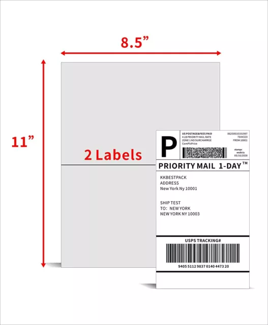 8.5" x 5.5" Shipping Labels 2 Per Sheet  For Laser and Inkjet Self Adhesive 2